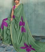 Mehendi printed cotton silk saree with blouse