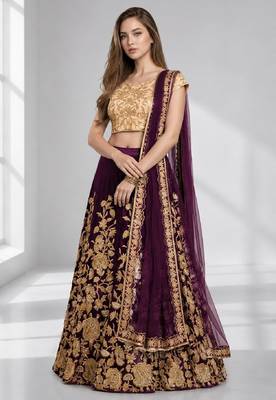 PURPLE SEQUINS & EMBROIDERED VELVET FESTIVAL LEHENGA CHOLI SET FOR WOMEN'S 1