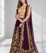 PURPLE SEQUINS & EMBROIDERED VELVET FESTIVAL LEHENGA CHOLI SET FOR WOMEN'S