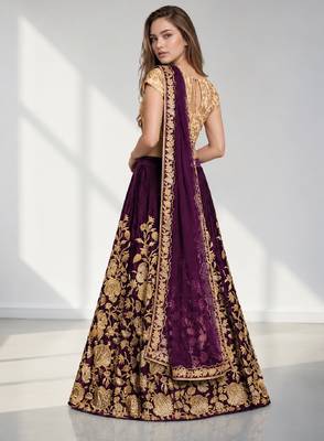PURPLE SEQUINS & EMBROIDERED VELVET FESTIVAL LEHENGA CHOLI SET FOR WOMEN'S 2