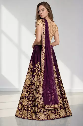 PURPLE SEQUINS & EMBROIDERED VELVET FESTIVAL LEHENGA CHOLI SET FOR WOMEN'S