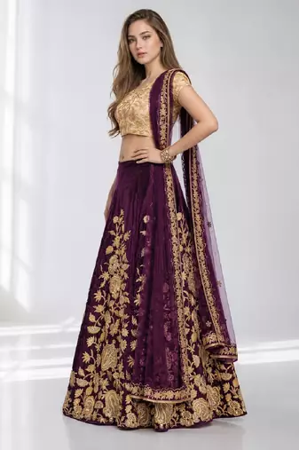 PURPLE SEQUINS & EMBROIDERED VELVET FESTIVAL LEHENGA CHOLI SET FOR WOMEN'S