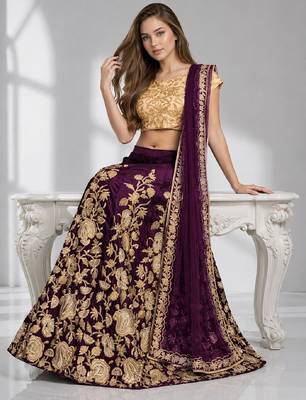 PURPLE SEQUINS & EMBROIDERED VELVET FESTIVAL LEHENGA CHOLI SET FOR WOMEN'S 4