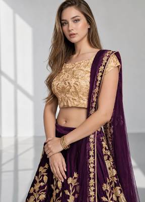PURPLE SEQUINS & EMBROIDERED VELVET FESTIVAL LEHENGA CHOLI SET FOR WOMEN'S 5
