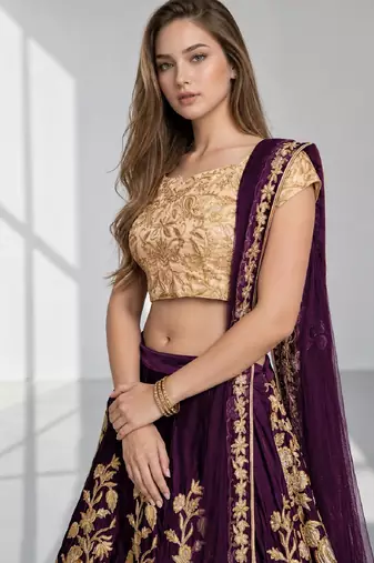 PURPLE SEQUINS & EMBROIDERED VELVET FESTIVAL LEHENGA CHOLI SET FOR WOMEN'S