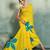 Yellow printed cotton silk saree with blouse