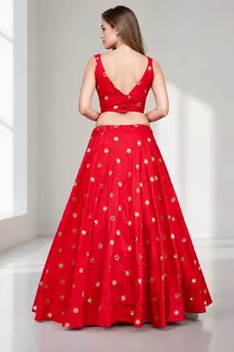 RED MIRROR & EMBROIDERED ART SILK FESTIVAL LEHENGA CHOLI SET FOR WOMEN'S