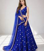 LIGHT BLUE MIRROR & EMBROIDERED ART SILK FESTIVAL LEHENGA CHOLI SET FOR WOMEN'S