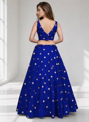 LIGHT BLUE MIRROR & EMBROIDERED ART SILK FESTIVAL LEHENGA CHOLI SET FOR WOMEN'S 2