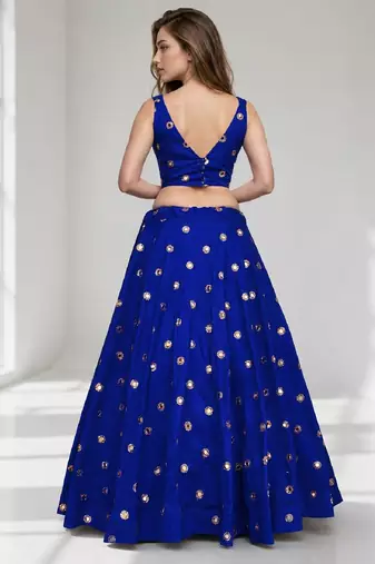 LIGHT BLUE MIRROR & EMBROIDERED ART SILK FESTIVAL LEHENGA CHOLI SET FOR WOMEN'S
