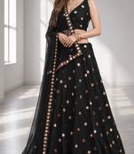 BLACK MIRROR & EMBROIDERED ART SILK FESTIVAL LEHENGA CHOLI SET FOR WOMEN'S