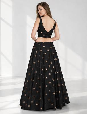 BLACK MIRROR & EMBROIDERED ART SILK FESTIVAL LEHENGA CHOLI SET FOR WOMEN'S 2