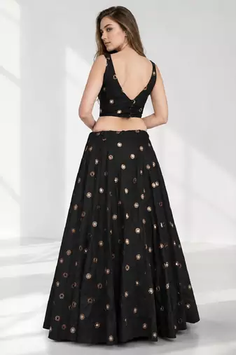 BLACK MIRROR & EMBROIDERED ART SILK FESTIVAL LEHENGA CHOLI SET FOR WOMEN'S