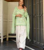 Women's khadi cotton straight light green farsi salwar set with dupatta