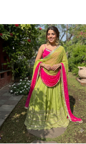 Women’s Flared Lehenga Set With Rani Pink Embroidered Top & Dupatta 1