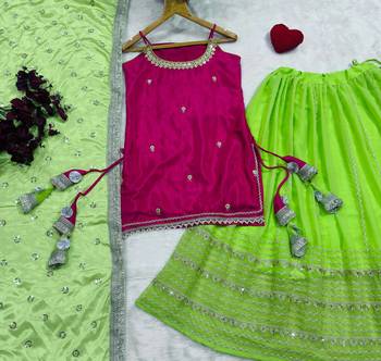 Women’s Flared Lehenga Set With Rani Pink Embroidered Top & Dupatta 5