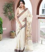 Kanchana- Linen Handwoven Saree with hand embroidery Saree