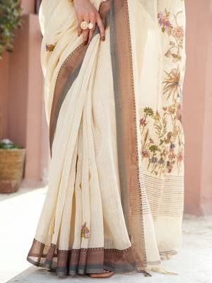 Kanchana- Linen Handwoven Saree with hand embroidery Saree 4