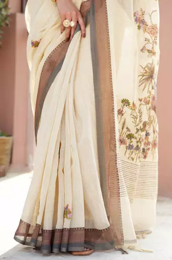 Kanchana- Linen Handwoven Saree with hand embroidery Saree