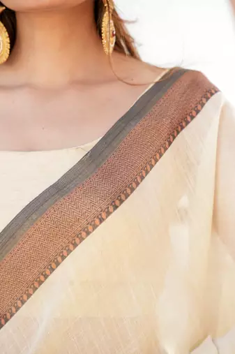 Kanchana- Linen Handwoven Saree with hand embroidery Saree