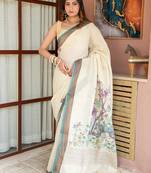 Mayuri- Linen Handwoven Saree with hand embroidery