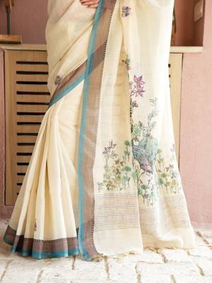Mayuri- Linen Handwoven Saree with hand embroidery 4