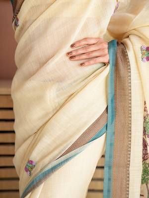 Mayuri- Linen Handwoven Saree with hand embroidery 5