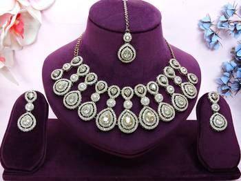 Gold yellow gold premium designer american diamond and stone work necklace set 1
