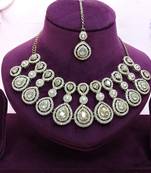 Gold yellow gold premium designer american diamond and stone work necklace set
