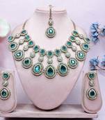 Green yellow gold premium designer american diamond and stone work necklace set