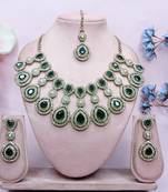 Green yellow gold premium designer american diamond and stone work necklace set