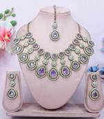 Purple yellow gold premium designer american diamond and stone work necklace set