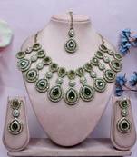 Green yellow gold premium designer american diamond and stone work necklace set
