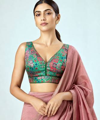 Multi coloured woven design brocade saree blouse 1