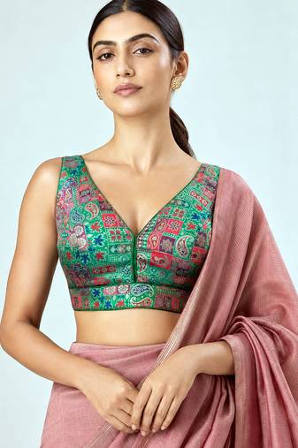 Multi coloured woven design brocade saree blouse