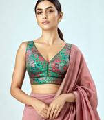 Multi coloured woven design brocade saree blouse