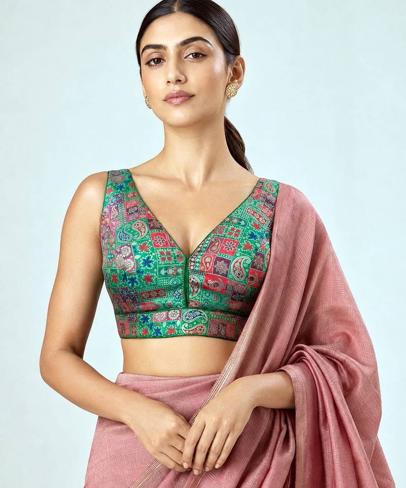 Multi coloured woven design brocade saree blouse
