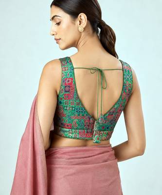 Multi coloured woven design brocade saree blouse 2
