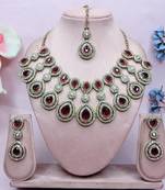 Maroon yellow gold premium designer american diamond and stone work necklace set