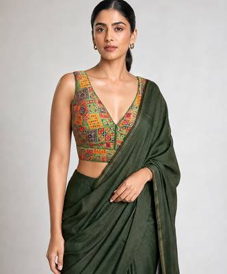 Multi coloured woven design brocade saree blouse 1