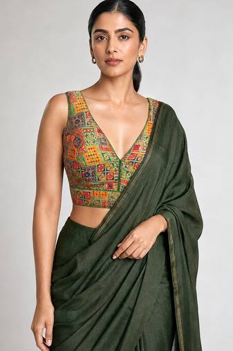 Multi coloured woven design brocade saree blouse