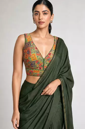 Multi coloured woven design brocade saree blouse