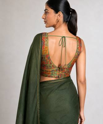 Multi coloured woven design brocade saree blouse 2