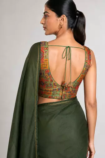 Multi coloured woven design brocade saree blouse