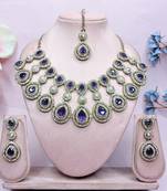 Blue yellow gold premium designer american diamond and stone work necklace set