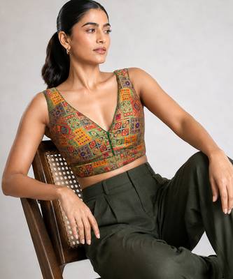 Multi coloured woven design brocade saree blouse 4