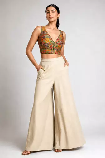 Multi coloured woven design brocade saree blouse