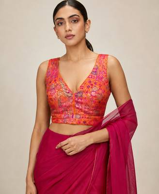 Multi coloured woven design brocade saree blouse 1