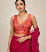 Multi coloured woven design brocade saree blouse