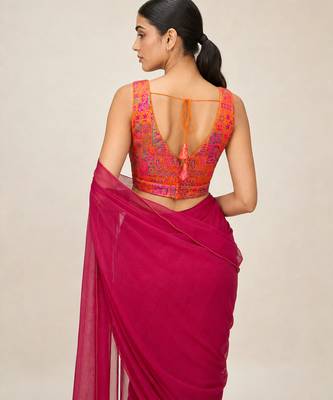 Multi coloured woven design brocade saree blouse 2